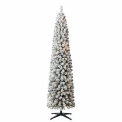 Cheapest ⭐ 7ft. Pre-Lit Flocked Artificial Pencil 🤩 Christmas Tree, Clear Lights by Ashland® 👏