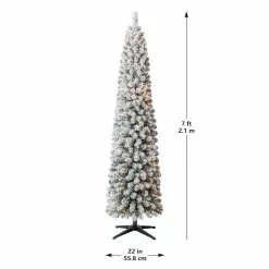Cheapest ⭐ 7ft. Pre-Lit Flocked Artificial Pencil 🤩 Christmas Tree, Clear Lights by Ashland® 👏 -Ashland Online Store 10643349 13