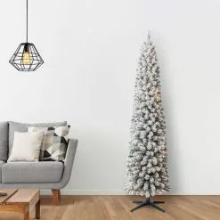 Cheapest ⭐ 7ft. Pre-Lit Flocked Artificial Pencil 🤩 Christmas Tree, Clear Lights by Ashland® 👏 -Ashland Online Store 10643349 15