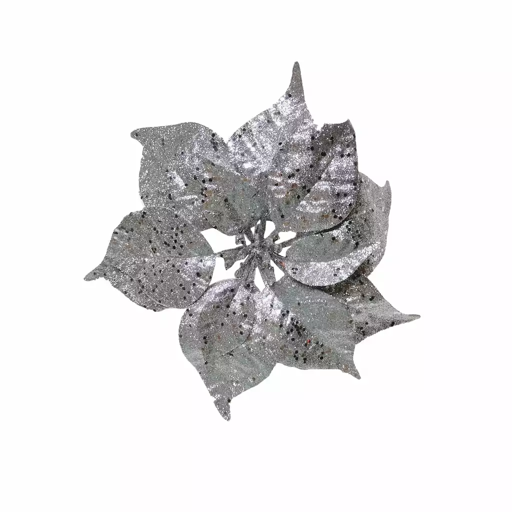Budget ๐ Silver Glitter Poinsettia Clip by Ashland® ๐ 3 Budget ๐ Silver Glitter Poinsettia Clip by Ashland® ๐