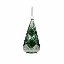 New โจ Green & Silver Glass ๐ฅ Christmas Tree Ornament by Ashland® ๐