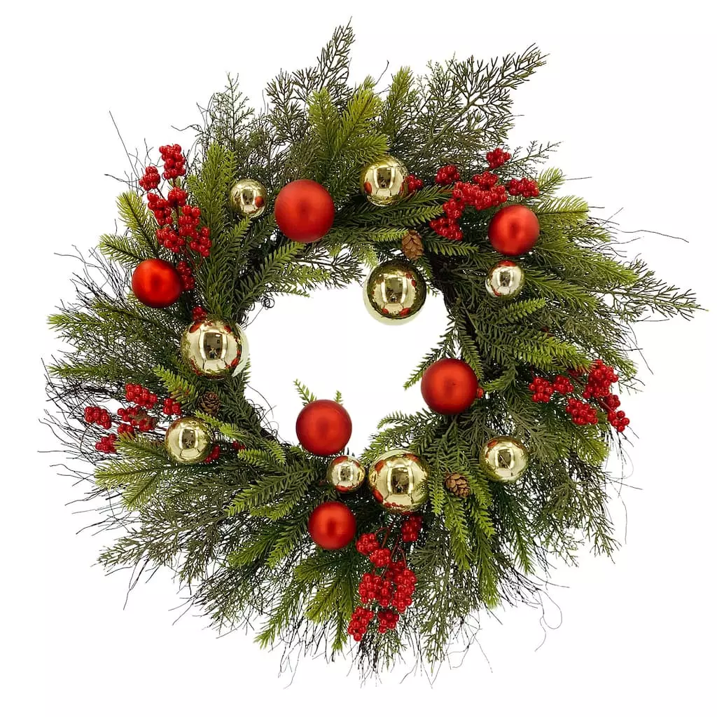 Outlet ๐ 22" Pine, Ornaments & Berries Outdoor Wreath by Ashland® ๐คฉ 3 Outlet ๐ 22" Pine, Ornaments & Berries Outdoor Wreath by Ashland® ๐คฉ