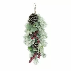 Wholesale 🛒 24" Flocked Leaf Pinecone & Berry Teardrop by Ashland® 🧨