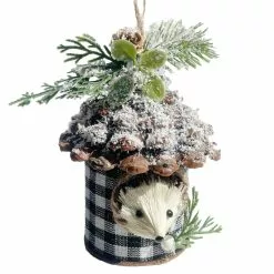 Top 10 👍 5'' Hedgehog with White and Black Plaid Pinecone House ❄ Christmas Ornament by Ashland® ❤️