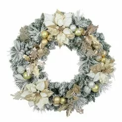 Buy 😉 30" Flocked Pine, Poinsettia, Ornament & Fern Wreath by Ashland® ⭐