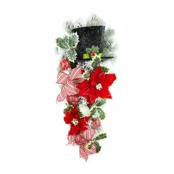 Buy ✨ 28" Poinsettia & Snowman Hat Flocked Teardrop by Ashland® 🔔