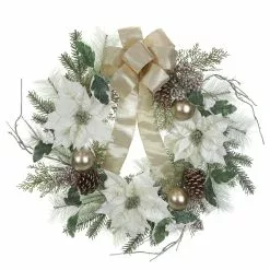 Best deal ❤️ 26" Green & Cream Poinsettia Pinecone Berry Wreath With Bow by Ashland® 🛒