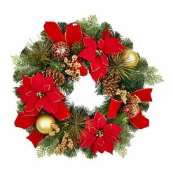 Buy ⌛ 24" Red & Gold Poinsettia & Pinecone Wreath by Ashland® 🧨