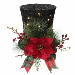 Brand new ⭐ 10" Red & Black Tabletop Snowman Hat With Pine, Holly Berries & LED Lights by Ashland® ✔️ -Ashland Online Store 10700069 2