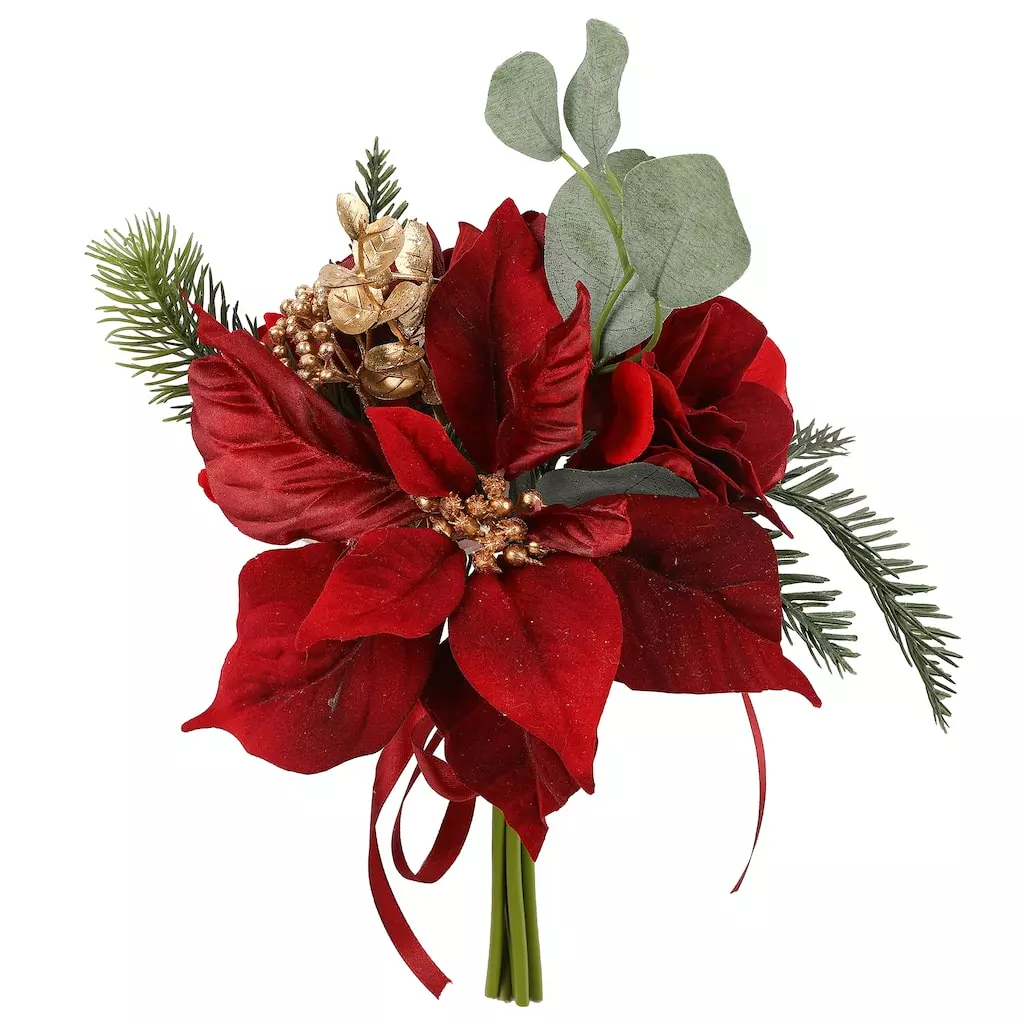 Wholesale โจ Dark Red Poinsettia, Rose & Eucalyptus Bundle by Ashland® ๐ 3 Wholesale โจ Dark Red Poinsettia, Rose & Eucalyptus Bundle by Ashland® ๐