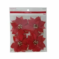 Buy ⭐ 3.5" Red Poinsettia Accents with Glittery Gold Tips by Ashland®, 4ct. 🎁