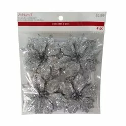 Coupon ⌛ 3.5" Glittery Silver Poinsettia Accents by Ashland®, 4ct. 😀