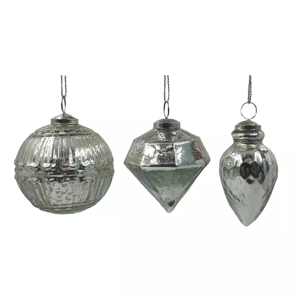 Brand new ⭐ Assorted 4" Silver Glass Ornament by Ashland® ✨ 3 Brand new ⭐ Assorted 4" Silver Glass Ornament by Ashland® ✨