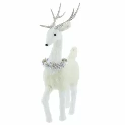 Promo 😍 20.5" White Standing Deer with Tinsel Wreath Tabletop Figure by Ashland® ✔️