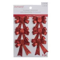 Hot Sale ✔️ Red Glitter Bows, 6ct. by Ashland® 👍 Christmas 👏