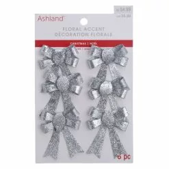 Buy ๐ Silver Glitter Bows, 6ct. by Ashland® Christmas ๐คฉ