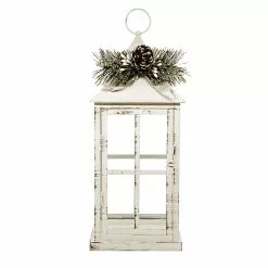 Best Pirce 👍 15.75 White Lantern with Frosted Pine Sprig by Ashland® ⭐