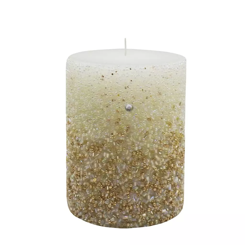 Cheap ⭐ 3" x 4" Champagne Beaded Pillar Candle by Ashland® 🧨 3 Cheap ⭐ 3" x 4" Champagne Beaded Pillar Candle by Ashland® 🧨
